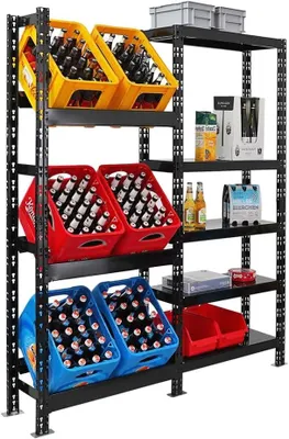 Produktbild von Getränkekistenregal Gardasee 6 Kisten mit 5 Ablagen Schwarz | HxBxT 180x160x30 cm | freistehend Kistenständer Getränkeregal Wasserkistenregal Bierkistenregal