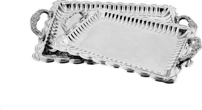 Immagine prodotto di set di 2 vassoi da portata in acciaio inossidabile 18/10 di alta qualità - Argento elegante e resistente