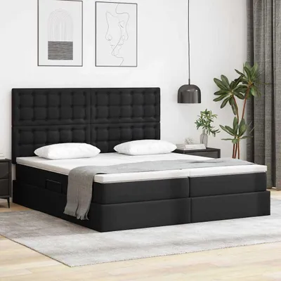 Image de Maison Exclusive - Lit avec rangement et éclairage LED Noir 180 x 200 cm Simili cuir