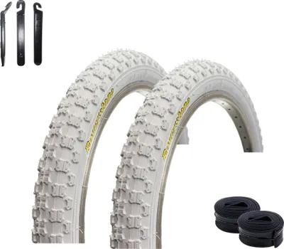 Immagine prodotto di 2 x Roverstone 20" Pneumatici per bicicletta Copertoni bianchi 54-406 (20 x 2,125) + 2 x camere d'aria AV abbinate incl. leva per pneumatici