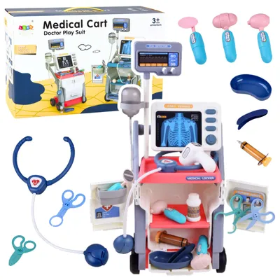 Produktbild von Kleines Arzt-Set, medizinischer Wagen, Röntgen, EKG, Lampen, rosa, 16 Teile.