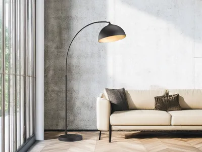 Produktbild von Stehlampe Vintage - große Design Bogenlampe mit Lampenschirm Metall Schwarz Gold