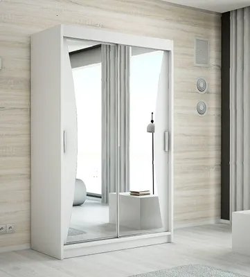 Produktbild von Schwebetürenschrank, 2-türig Schrank mit Spiegel! Moderne Garderobe für Kleidung. Verschiedene Farben (Weiß, Schwarz, Somona) Kleiderschrank NIKO 120 cm