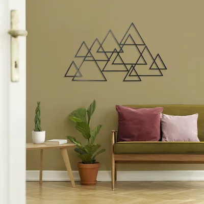 Immagine prodotto di Arte per la casa Decorazione da parete Arte in metallo Triangoli moderni Nero 1,11 m x 64 cm