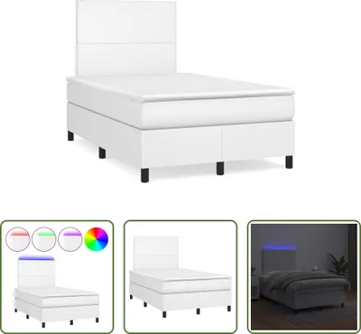 Produktbild von The Living Store Boxspringbett mit Matratze & LED Weiß 120x190 cm Kunstleder