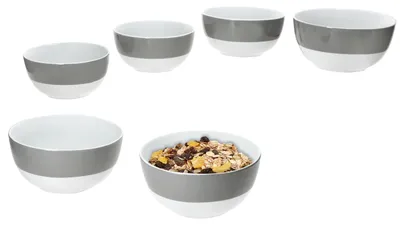 Produktbild von 6x Variant Grau Schale Ø14,3cm 450ml Porzellan 6 Personen Müsli Salat Dessert