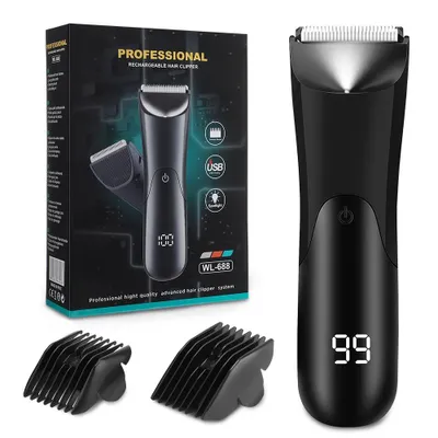 Produktbild von Herren Körperhaartrimmer mit Keramikklinge, LED-Licht, Akku, USB-C & 2 Aufsteckkämmen 3–6/9–12 mm
