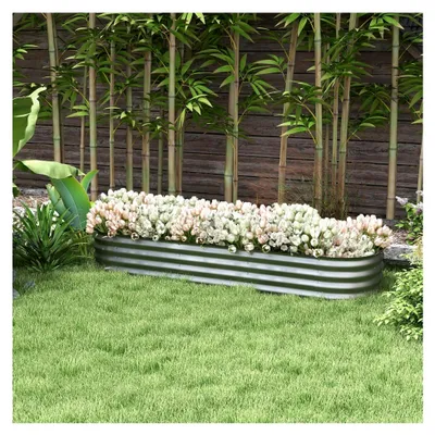 Produktbild von Hochbeet aus Metall, Pflanzkasten, Gemüsebeet, DIY Blumenkasten mit offenem Boden, Kräuterbeet für Garten und Balkon, Silber, 195 x 62 x 30 cm
