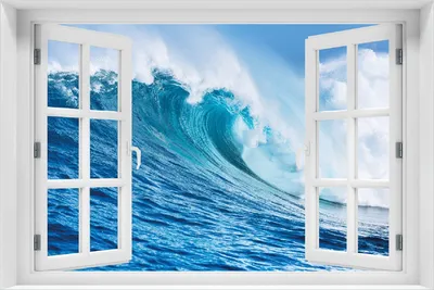 Produktbild von Wallario Poster mit Fenster-Illusion: Eindrucksvolle Welle im Ozean, Größe: 100 x 150 cm