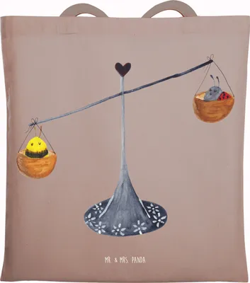 Produktbild von Mr. & Mrs. Panda Tote Bag Sternzeichen Waage - Braun Pastell - Geschenk, Tasche, Einkaufstasche, Biene, studententasche, Jutebeutel, Jutetasche, Hummel, Marienkäfer