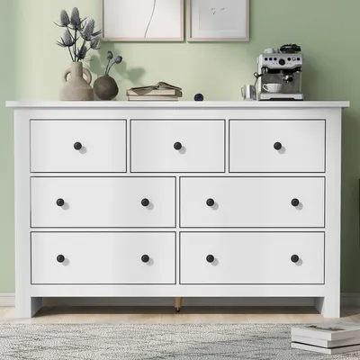 Zdjęcie produktu dla Kredens Merax w stylu wiejskim, drewniana komoda z szufladami, biały, 140 cm szerokości