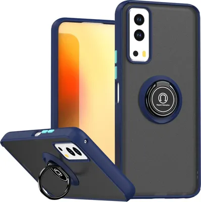 Produktbild von Hülle für Vivo Y52 5G/Y72 5G Matte Transluzent TPU Stoßfest Schutzhülle mit Ring Halter Ständer Blau