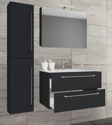 Produktbild von VCM 4-tlg. Waschplatz Waschtisch | Waschbecken Unterschrank Breite 60 cm | Badmöbel Set mit Schubladen Drehtüren Spiegelschrank | Badinos