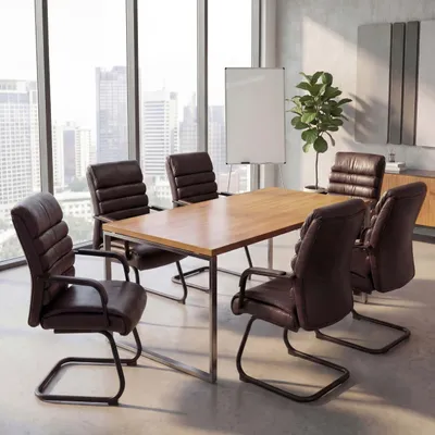 Produktbild von 6er-Set Konferenzstuhl HWC-H31, Esszimmerstuhl Freischwinger Vintage Wildleder-Optik Metall   Kunstleder braun