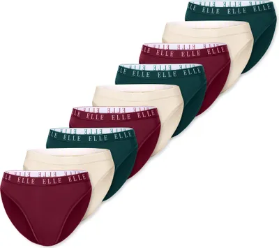Produktbild von ELLE Damen Slip High Leg Logo 9-Pack dunkelgrün,beige,dunkelrot - Größe L