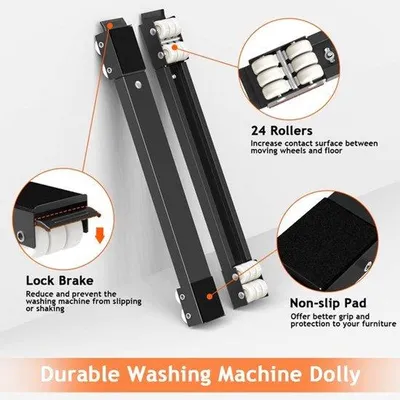 Produktbild von Verstellbarer Waschmaschinenständer mit Bremse, Möbelrolle für schwere Lasten wie Waschmaschine, Trockner, Kühlschrank bis zu 300 kg, Länge 44,5-72 cm, grau
