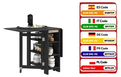 Obrázek produktu pro Jídelní stůl, skládací, moderní styl, černý