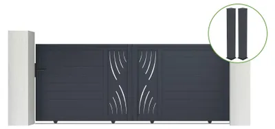 Produktbild von Schiebetor 3,5 m VELETA H.140 cm graues Aluminium + 2 Pfosten 20 x 20 cm H. 166