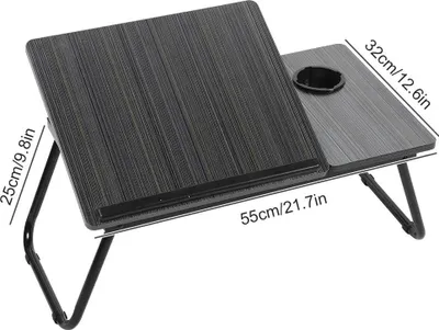 Obrázek produktu pro Přenosný stolek na notebook – skládací stolek k posteli a na pohovku – výškově nastavitelný v 5 polohách – 55 × 32 cm – obdélníkový – černý