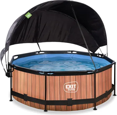 Produktbild von EXIT Wood Rahmenpool ø244, Aufstellpool, mit Filterpumpe & Sonnensegel, Rund, Braun
