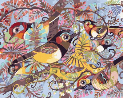 Produktbild von Zuty - Malen nach Zahlen - BEMALTE VÖGEL IN DEN ÄSTEN, 40x50 cm, ohne Keilrahmen