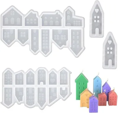 Produktbild von Silikonformen Mini Häuser - Set aus 4 Recyclingformen - 2 Große + 2 Kleine Formen für kreative Projekte