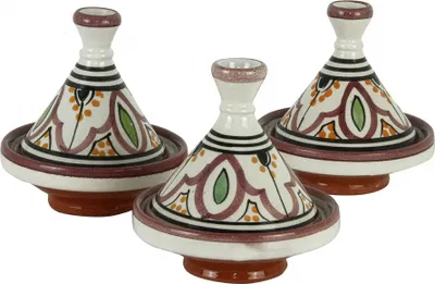 Produktbild von 3er-Set Gewürz-Tajine handgetöpfert handbemalt für Gewürze & Dips, H 9 cm, Ø 10 cm