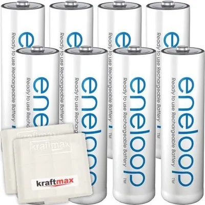 Produktbild von 8er Pack Panasonic Eneloop AA/Mignon Akkus - Neueste Generation - Hochleistungs Akku Batterien in Kraftmax Akkuboxen V5