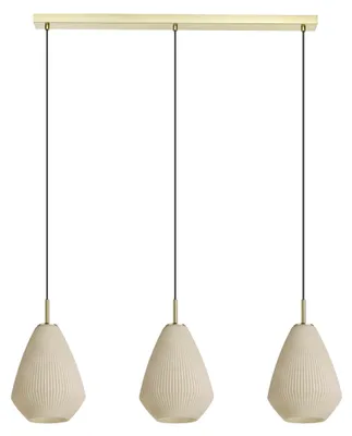 Image de Suspension - Couleur sable - Couleur laiton - 90 x 110 cm - Verre - Métal - 3 ampoules