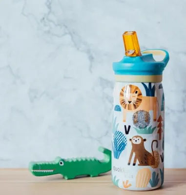 Image de Quokka Kids Pop, Bouteille en acier inoxydable / Thermos avec paille Safari, 445ml, 40249