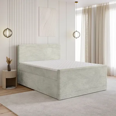 Produktbild von Masseno Boxspringbett NOLEN 180x200 cm Komplett-Set mit Bonell Matratze und Topper, Polsterbett mit Bettkästen -Hellgrau, TILIA 83