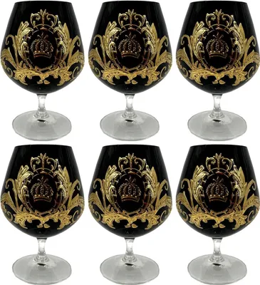 Produktbild von Pompöös by Casa Padrino Luxus Cognacglas Set Schwarz / Gold Ø 9 x H. 14,5 cm - Cognacgläser mit 24 Karat Vergoldung - Pompööse Gläser designed by Harald Glööckler