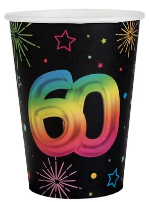 Produktbild von 6 Papp-Becher Geburtstag 60 schwarz bunt