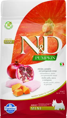 Productafbeelding van N&D Pompoen HOND Volwassen Mini Kip & Granaatappel 800g