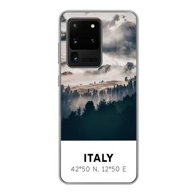 Produktbild von MuchoWow® Handyhülle Schutzhülle Hülle für Samsung Galaxy S20 Ultra Italien - Nebel - Wald - Baum Silikon Softcase Handy Hülle - Karteninhaber