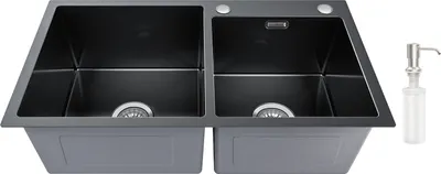 Produktbild von Auralum Küchenspüle 2 Schalen 75 x 45 CM Spülbecken 2 Becken Waschbecken Unterbauwaschbecken Edelstahl 304 Spüle aus gebürstetem Edelstahl mit Siphon und Überlauf, Dunkelgrau