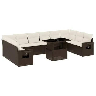 Produktbild von vidaXL 11-tlg. Garten-Sofagarnitur mit Kissen Braun Poly Rattan