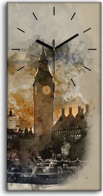 Produktbild von Dekor Leinwand Uhr Wandbilder Geräuschlos Kunstdruck 30x60 London Stadt - schwarze Hände
