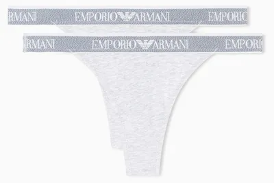 Immagine prodotto di Emporio Armani, confezione da 2 slip perizoma da donna, modello Logoband, colore grigio, taglia L