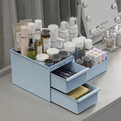 Produktbild von Make-up-Organizer mit Schubladen, Aufbewahrungsbox für Schminktische, Organizer für Schlafzimmer und Badezimmer, großer Make-up-Organizer (blau)