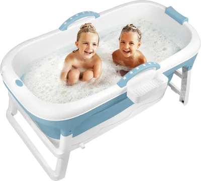 Obrázok produktu pre LZQ Skladacia vaňa 118 cm Prenosná skladacia vaňa s mydlovým košom, vankúš na krk, odnímateľný kryt pre deti, dospelých, domáce zvieratá