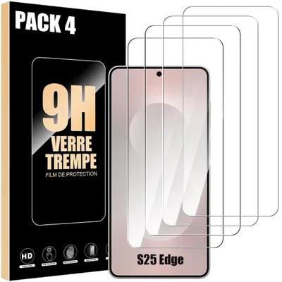 Image de 4 Verre Trempé pour Samsung Galaxy S25 Edge, Protection d'écran Anti-Rayures 9H Antichoc Transparent