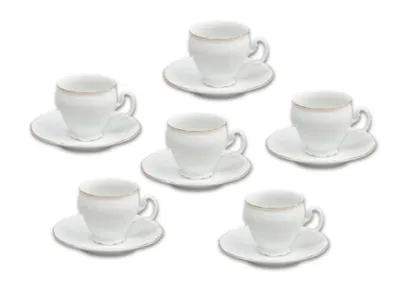 Image de Thun 1794 Bernadotte, tasses et soucoupes, 240 ml, ligne or, porcelaine blanche, Thun, 6 pièces