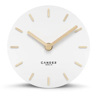 Tischuhr geräuschlos 15 cm analog weiß MDF-Holzzeiger