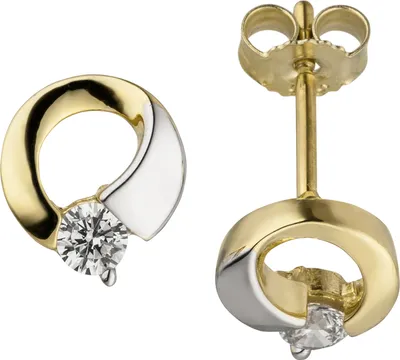 Produktbild von Ohrstecker 333 Gold Gelbgold bicolor 2 Zirkonia Ohrringe Goldohrringe