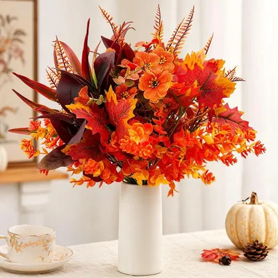 Kunstherbstblumen 6er-Set, Herbstdeko, Herbststrauß, 35 cm