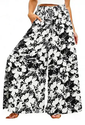 Produktbild von Palazzo Hose Atmungsaktiv - Weite Hose Damen - Freizeit Hose - Elastischer Bund - Taschen - Leichtes Polyester
