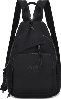 Imagen del producto de Bolsa bandolera Unyqoos® – bolso ligero para llevar al hombro o al pecho, para mujeres y hombres, de nylon, 18x11x29 cm, 0,33 kg, color negro, con varios compartimentos con cremallera