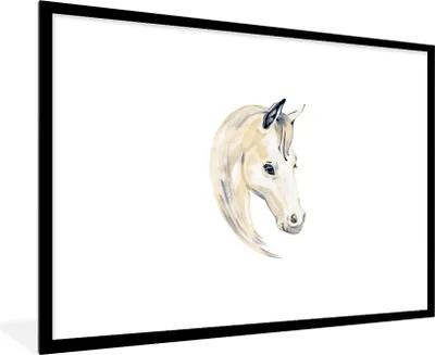 Produktbild von MuchoWow® MuchoWow® Gerahmtes Poster Pferd - Aquarell - Weiß - Mädchen - Kinder - Mädchen 90x60 cm - Poster mit zchwarzem Bilderrahmen - Wanddekoration - Fotos
