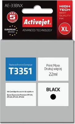 Produktbild von Activejet AE-33BNX Tintenpatrone (Ersatz für Epson 33XL T3351; Höchste; 22ml; schwarz)